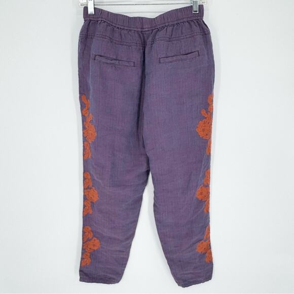 Anthropologie Embroidered Linen Pull On Pants Purple/Orange Size XS Artsy Boho - Picture 12 of 15